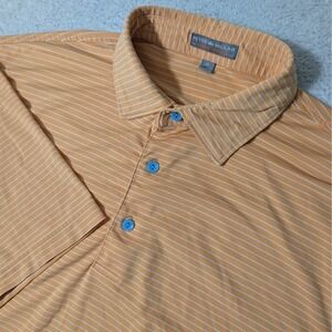 Peter Millar Polo Shirt Mens Med Orange Striped Stretch Short Sleeve MS15EK11S